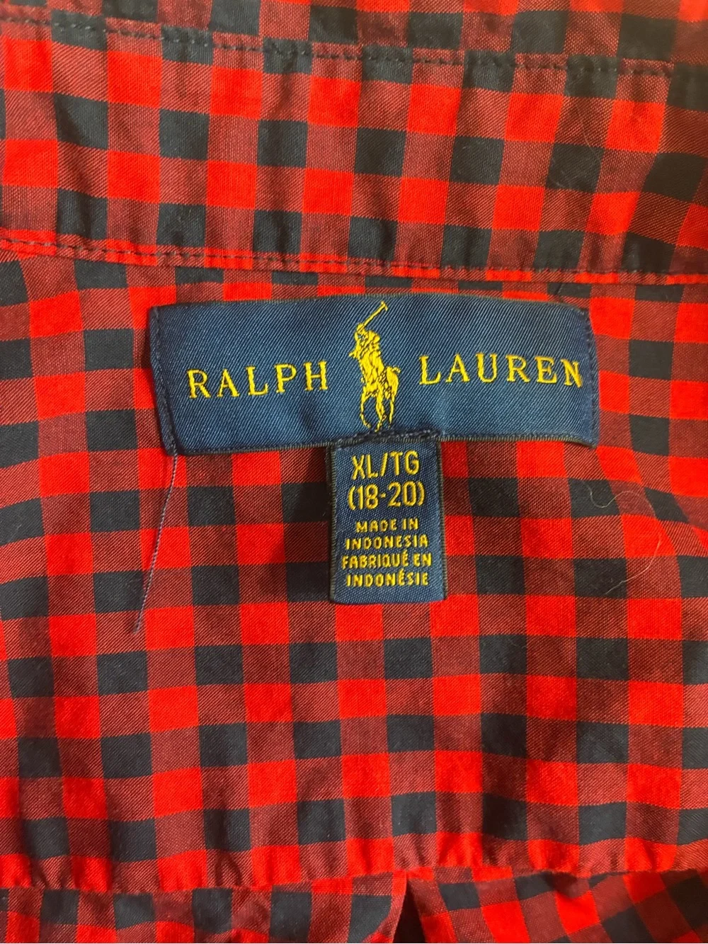 Polo Ralph Lauren Boys Button Down Shirt | XL 18–20 | Navy & Red Gingham | GUC